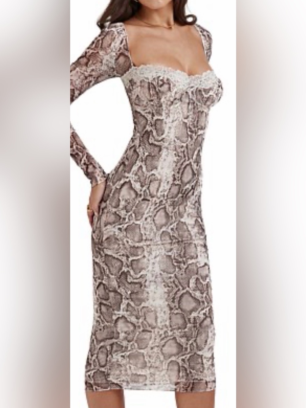 House of CB Beige Snake Print Seraphina Corset Midi Dress